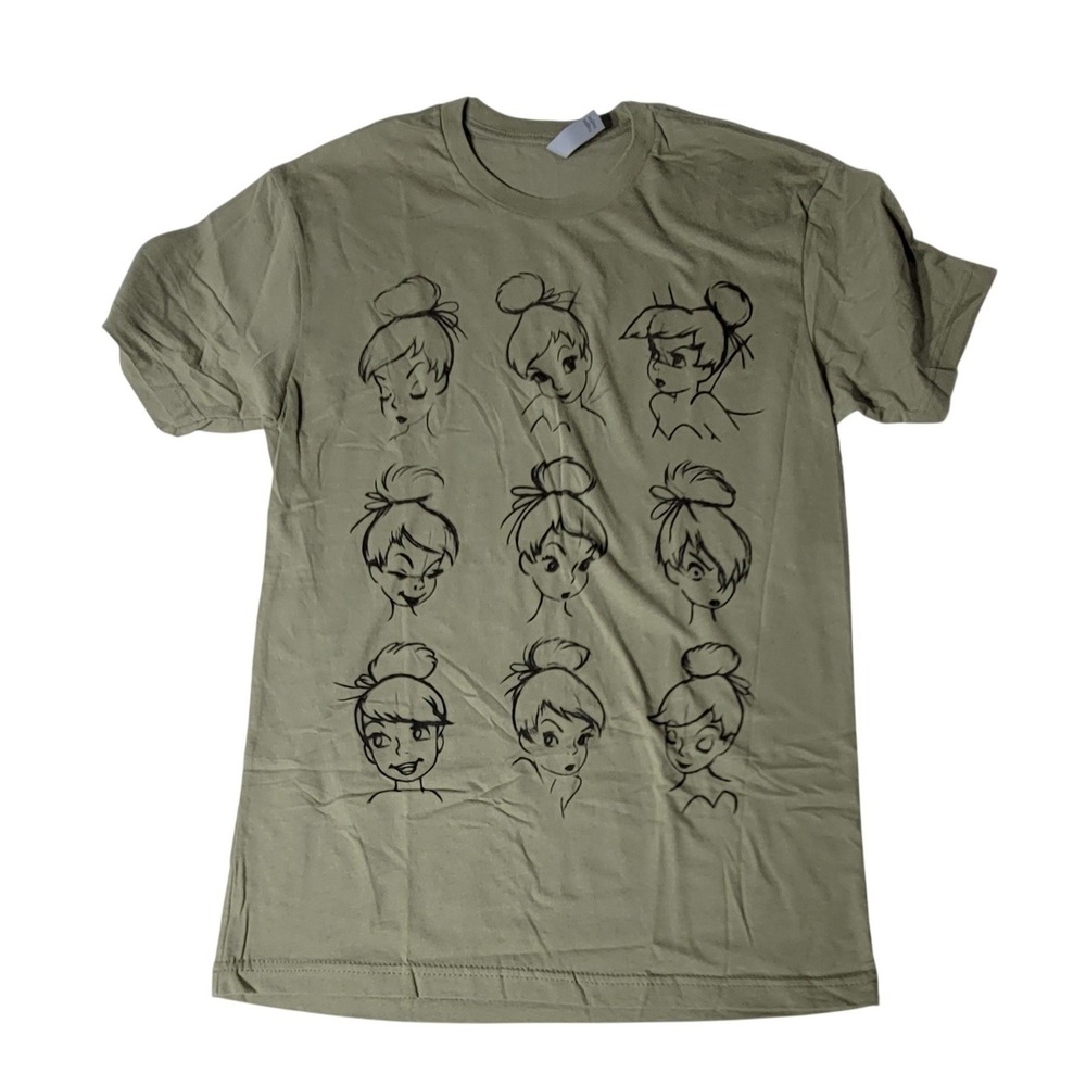 Next Level Disney Tinker Bell Sketch Expressions Graphic T-Shirt Olive Green S
